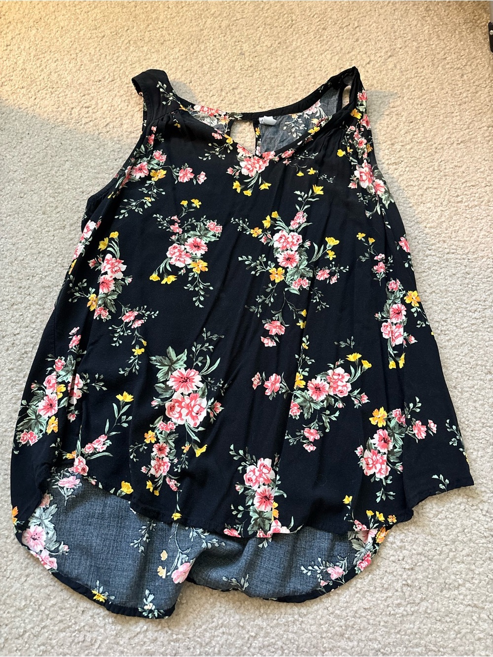 Old Navy Black Floral High-Low Camisole